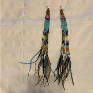 Colorful Beaded Feather Earrings